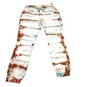 Young, Fabulous, & Broke Women's Tie-Dye Lounge Joggers; white/brown/blue; Small
